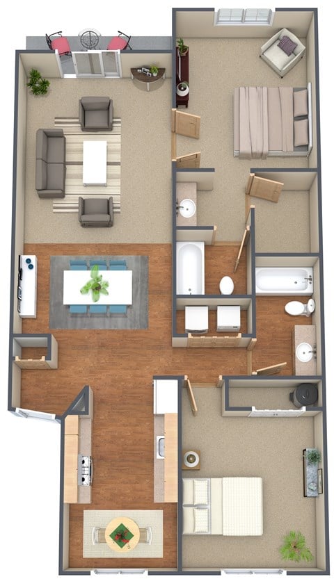 Floor plan for 2 beds, 2 baths, 1100 sqft